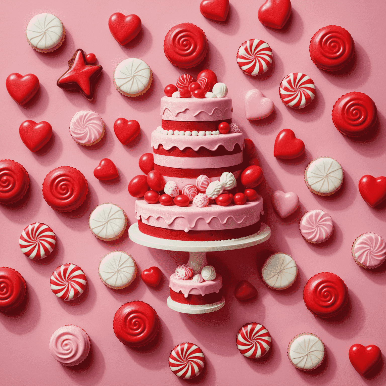 Sweet Bonanza logosu - Pembe arka planda kırmızı şekerlemeler ve pasta şekilleri