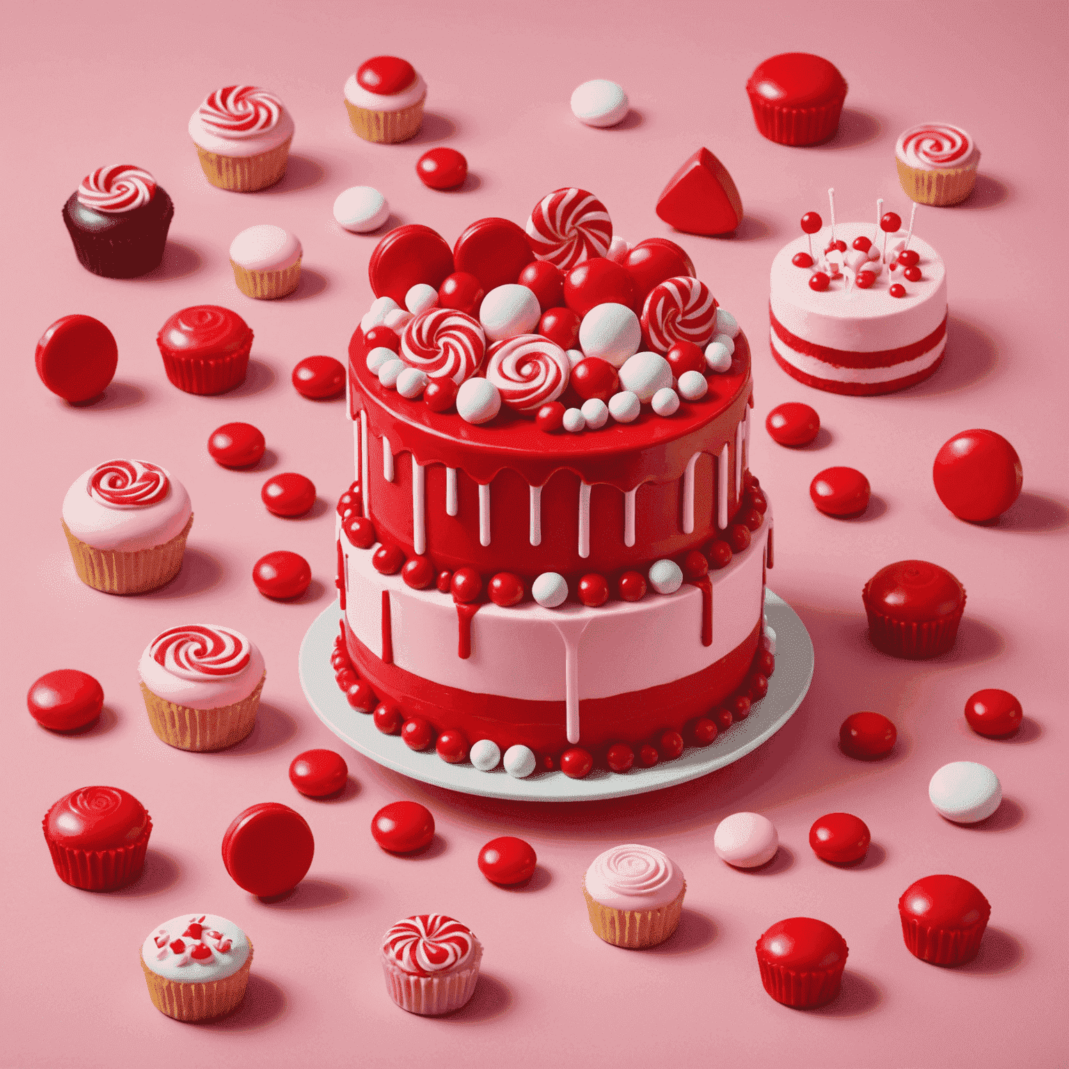 Sweet Bonanza logosu - Pembe arka planda kırmızı şekerlemeler ve pasta şekilleri