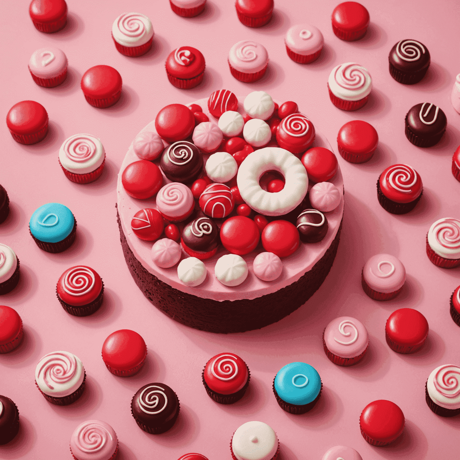 Sweet Bonanza logosu - Pembe arka planda kırmızı şekerlemeler ve pasta şekilleri