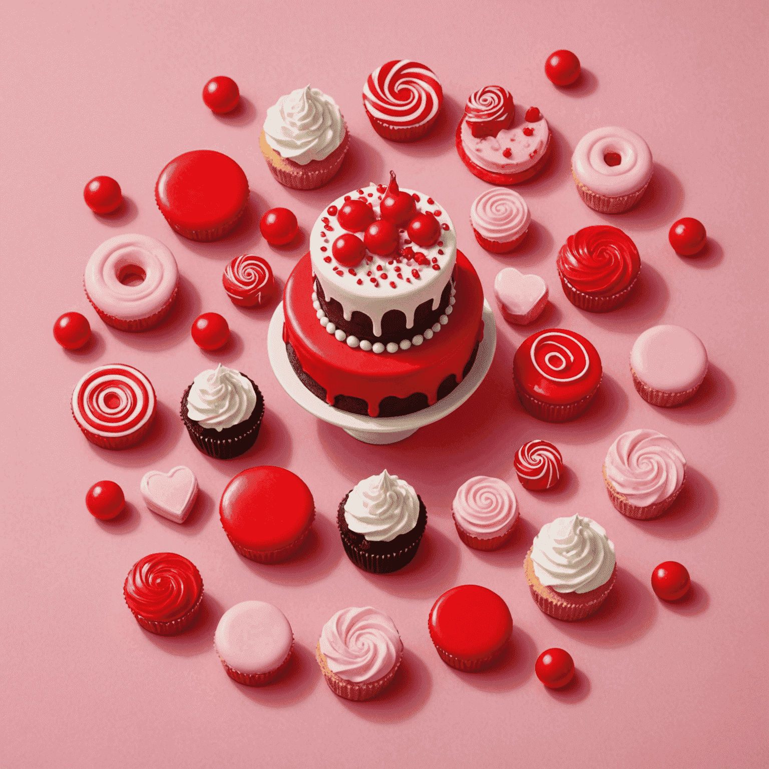 Sweet Bonanza logosu - Pembe arka planda kırmızı şekerlemeler ve pasta şekilleri