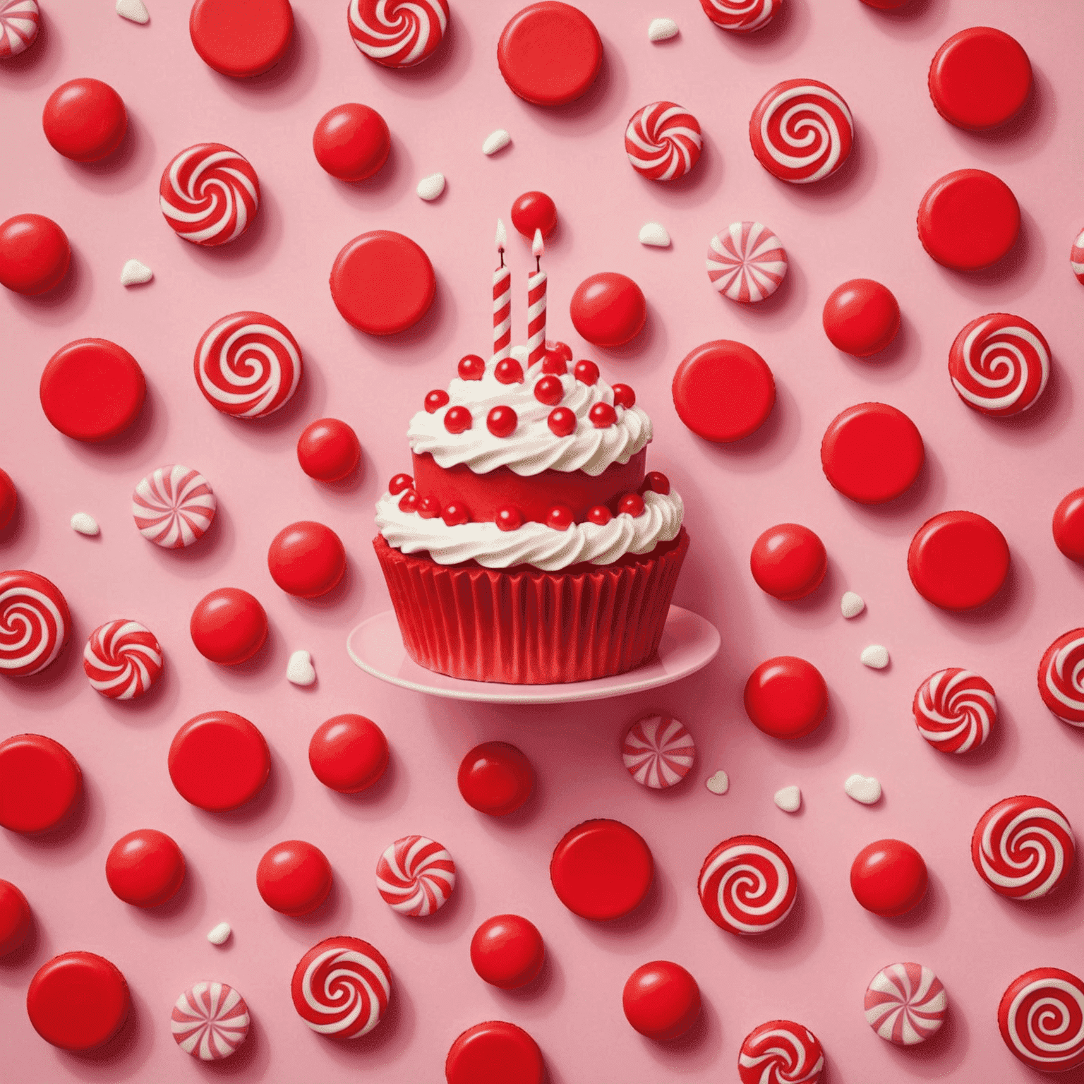 Sweet Bonanza logosu - Pembe arka planda kırmızı şekerlemeler ve pasta şekilleri