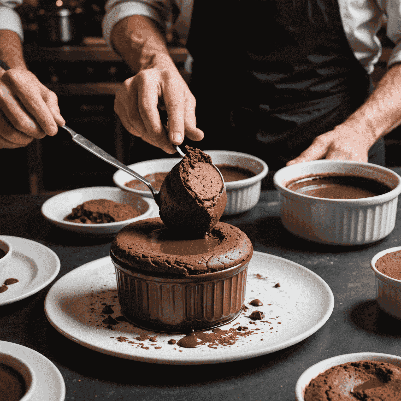 Çikolatalı Sufle Kursu: Katılımcılar, akışkan çikolatalı sufle hazırlarken