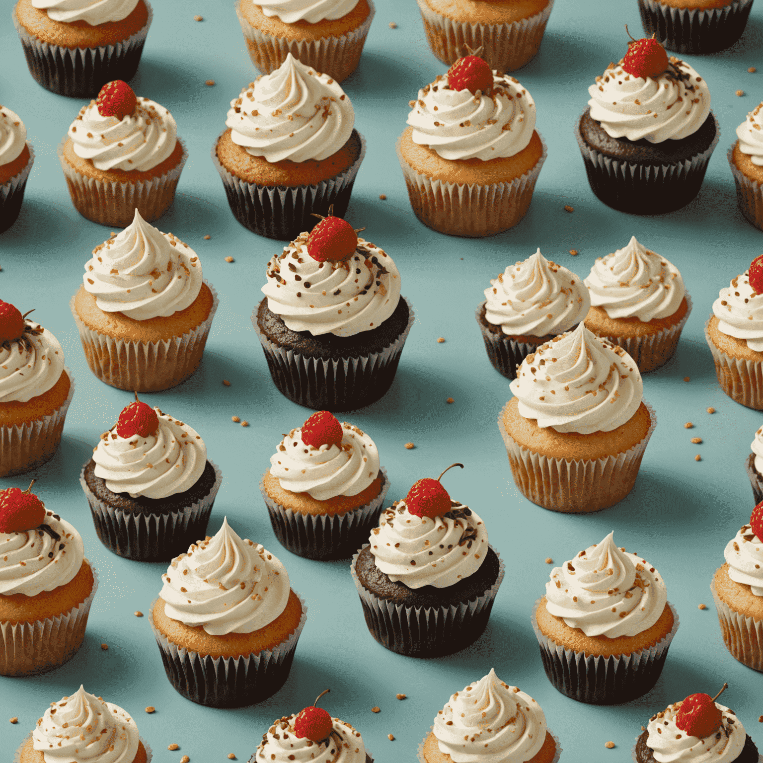 Krema ile süslenmiş cupcake'ler
