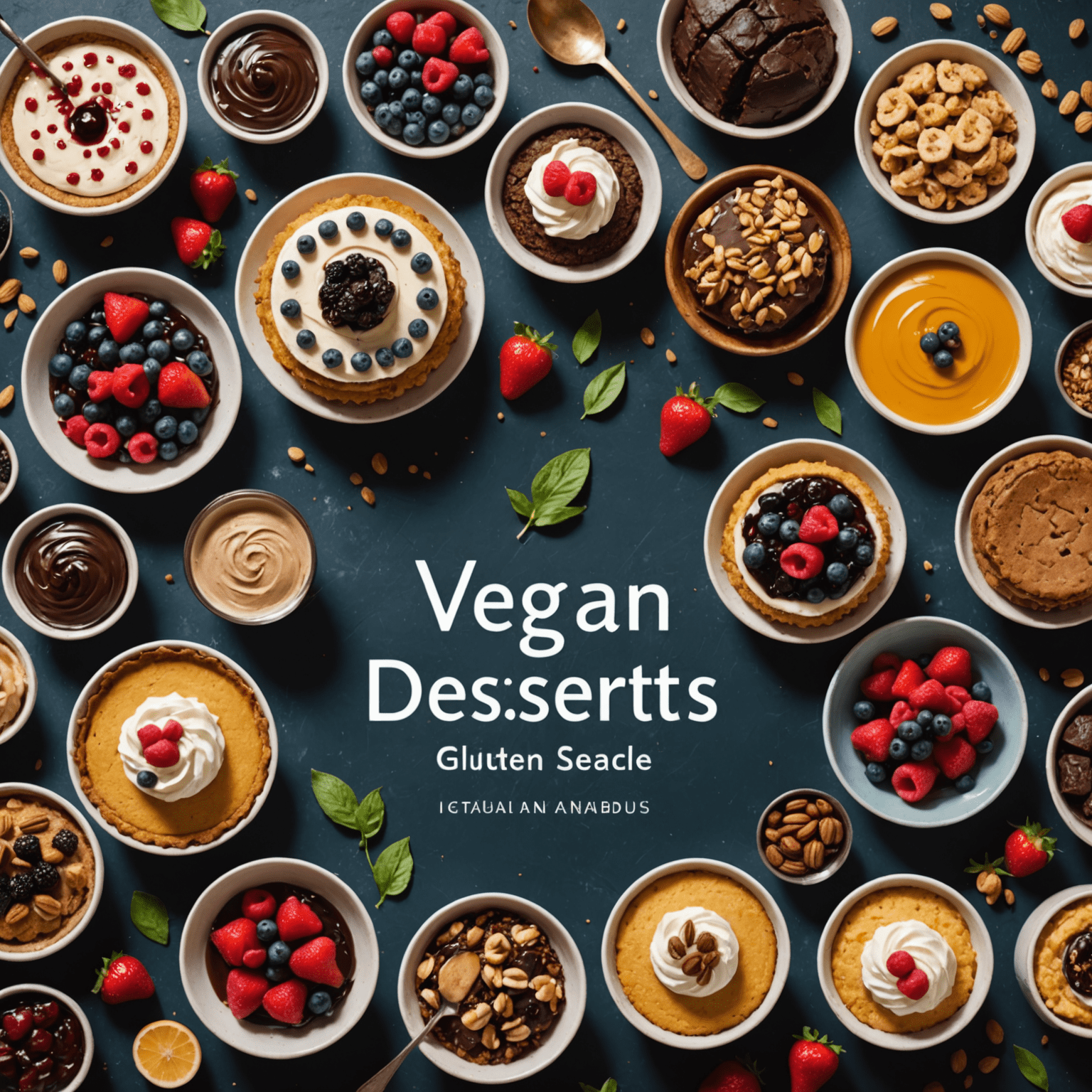 Çeşitli vegan ve glutensiz tatlıların sergilendiği bir masa resmi